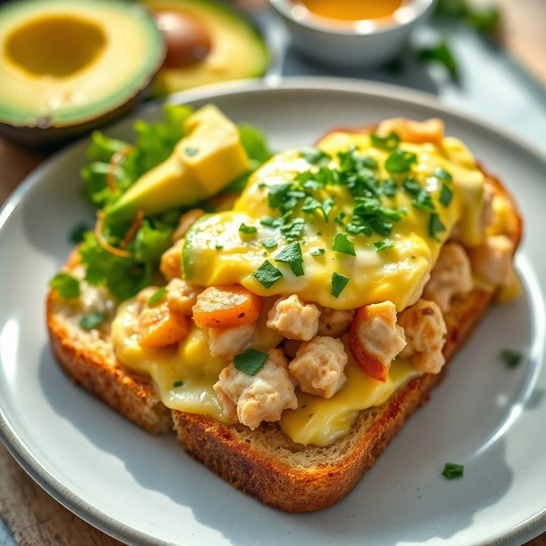 Huevos revueltos con palta sobre tostada